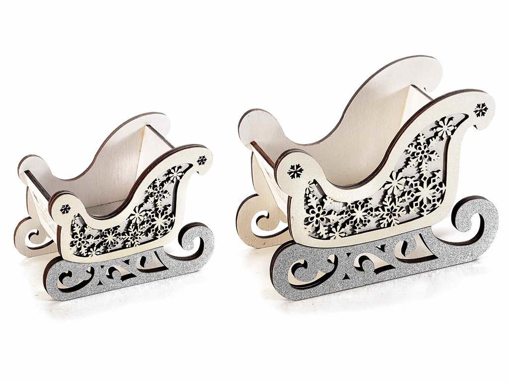 Slitte di Babbo Natale in legno intagliato set da due pezzi idea regalo