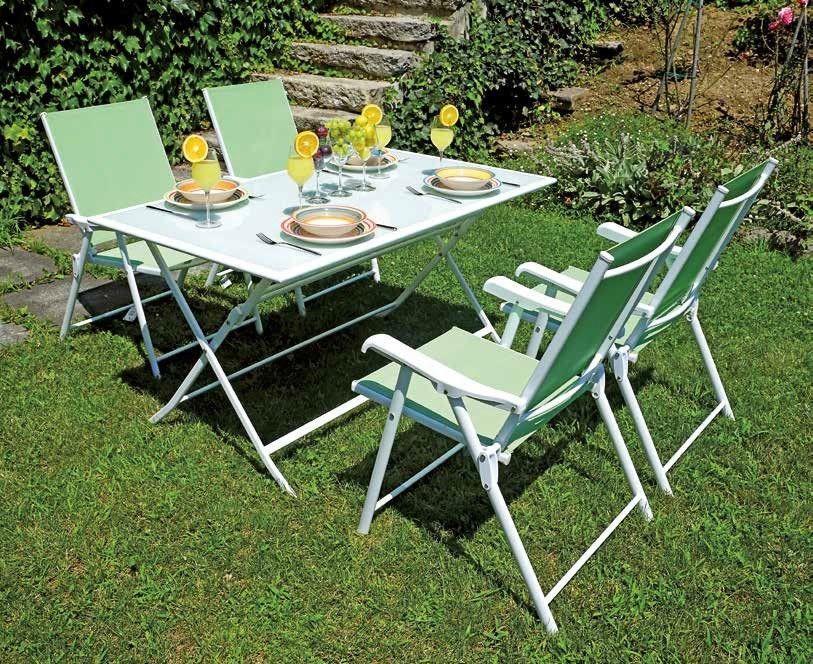 Set Da Giardino In Ferro Con Tavolo E 4 Sedie Pieghevoli Bianco E Verde