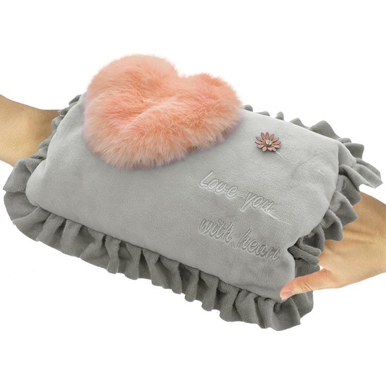 Borsa Acqua Calda Elettrica Con Tasche Scaldamani Cuore Grigio Tessuto Peluche Coveri Casa E Cucina Ibs