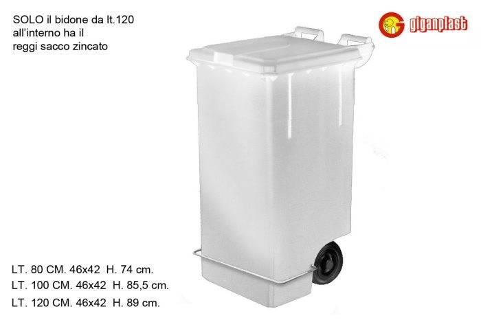 Bidone Per Immondizia Carrellato 'Ottanta' 80 Litri In Polipropilene - Con Ruote E Ganci Fermasacco - Foto 8