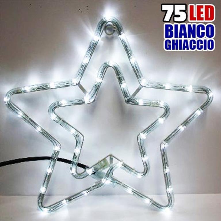Doppia Stella Natalizia Luminosa 75 Led Colore Bianco 55X55 Cm Per Uso