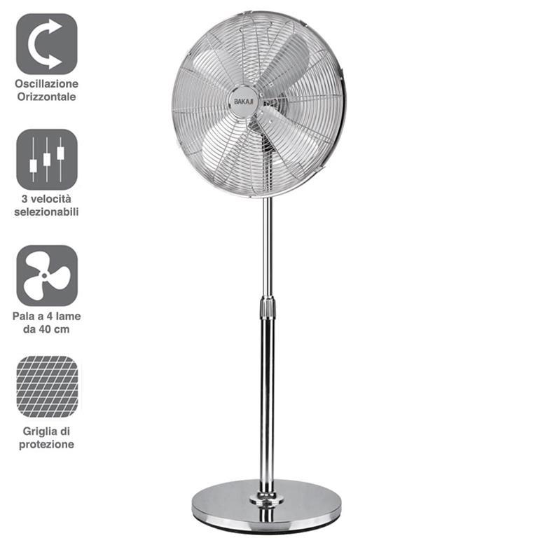 VENTILATORE A PIANTANA COLONNA REGOLABILE 45W 3 velocit/à 5 PALE CON TELECOMANDO BASE TONDA
