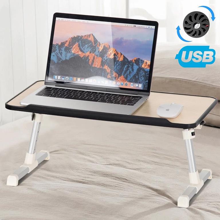 Tavolino Da Letto Elekin Con USB E Ventola - Scrivania Pieghevole Per Laptop, Con Portabicchieri - Foto 2