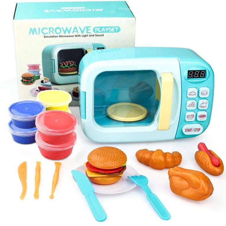 Forno Microonde Giocattolo Bambini Luci e Suoni con Timer Accessori e