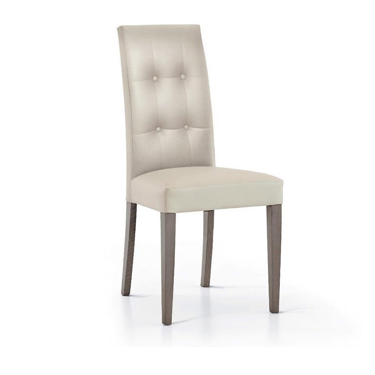 Sedia moderna di design ecopelle tortora 4 bottoni con gambe SEDIA MODERNA DI DESIGN ECOPELLE TORTORA 4 BOTTONI CON GAMBE