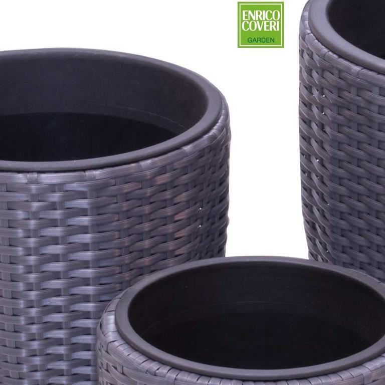 Set 2 Casp/ò Vasi Portapiante Intreccio in Polyrattan per Esterno Colore Grigio
