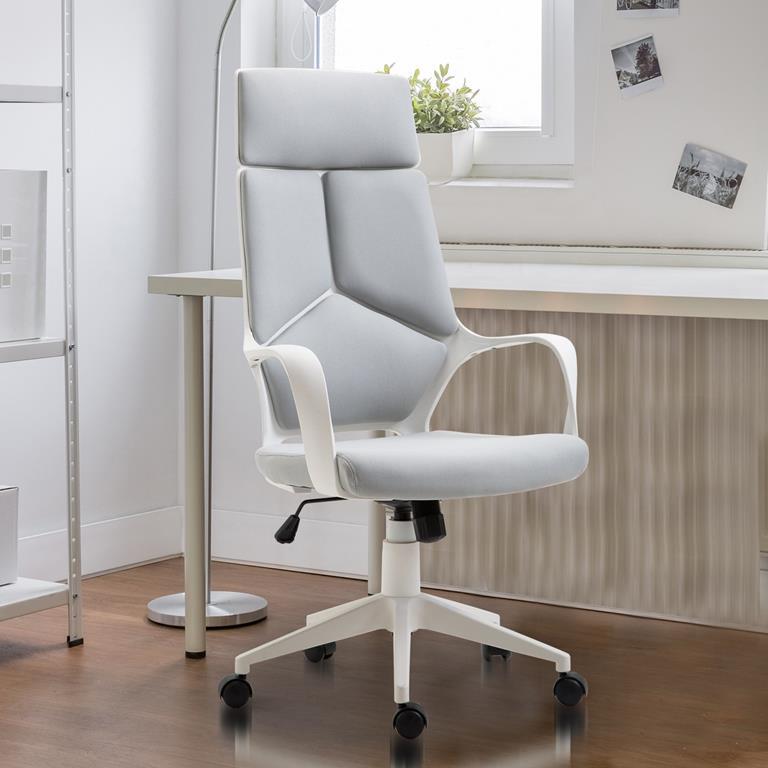 Sedia girevole da ufficio in tessuto grigio chiaro con altezza regolabile e base in nylon - Tamara