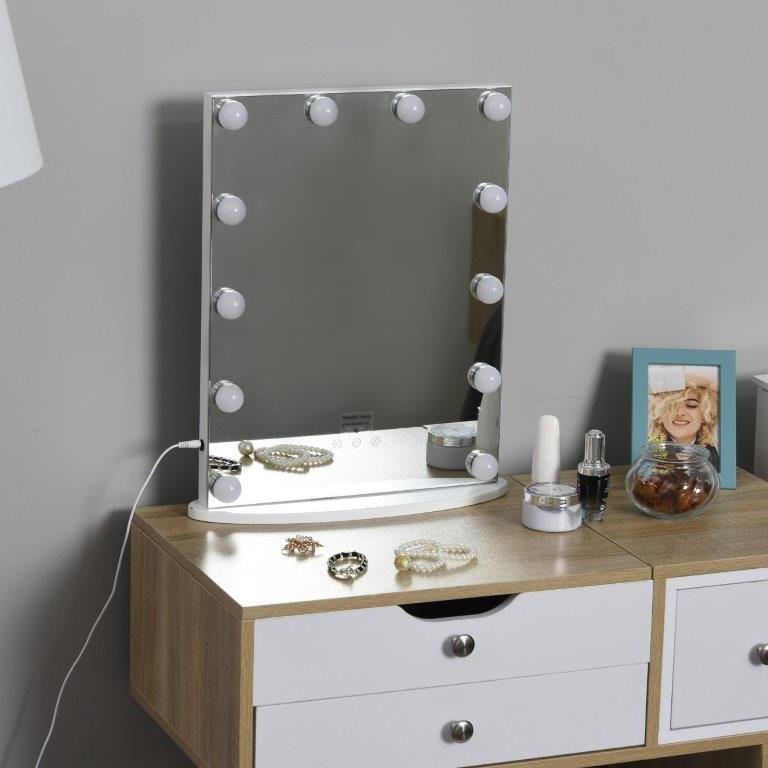 HOMCOM Toeletta Con Specchio LED - Tavolo Trucco 5 Cassetti Bianco - Foto 8