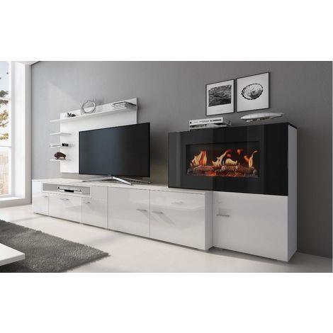 Mobili Da Soggiorno Con Camino Elettrico A 5 Livelli Di Fiamme Finitura Bianco Opaco E Laccato Bianco Chiaro Innovation Casa E Cucina Ibs