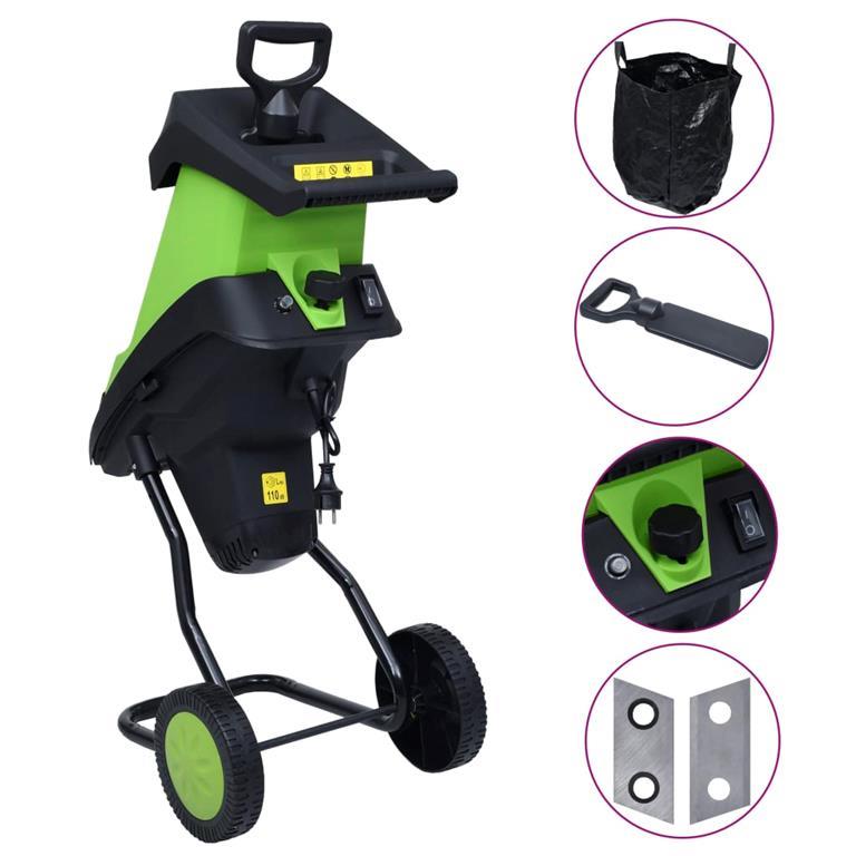 Trituratore Legno Elettrico 2500W - Diametro Taglio 45mm - Con Ruote E Scatola Raccolta - Giardino E Orto