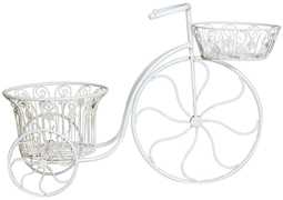 Idee regalo Bicicletta portafiori in ferro battuto finitura bianca anticata L72xPR28xH48 cm