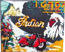 Idee regalo Quadro latta Moto e Indiano, stile nostalgico. Arredo casa o ufficio Legler