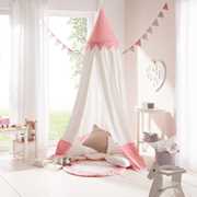 Giocattolo Baldacchino tenda da gioco per cameretta dei bambini "Bella" in cotone, tappetino rosa/bianco compreso 8505 Howa
