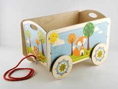 Giocattolo Carretto in legno trainabile porta oggetti e giochi per bambini. Decoro Volpe. Dida Dida