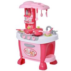 Giocattolo HomCom Giocattolo per bambini 3-6 anni Set da Cucina con accessori inclusi, Rosa Bianco, in PP HomCom