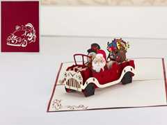 Cartoleria Biglietto Auguri Kirigami Fatto A Mano Natal L'Auto Di Babbo Natale Origamo