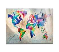 Idee regalo Giallo Bus. Quadro Su Vetro Acrilico Plexiglas. Word Map Color. Mappa Del Mondo A Colori. 50x70cm Giallo Bus